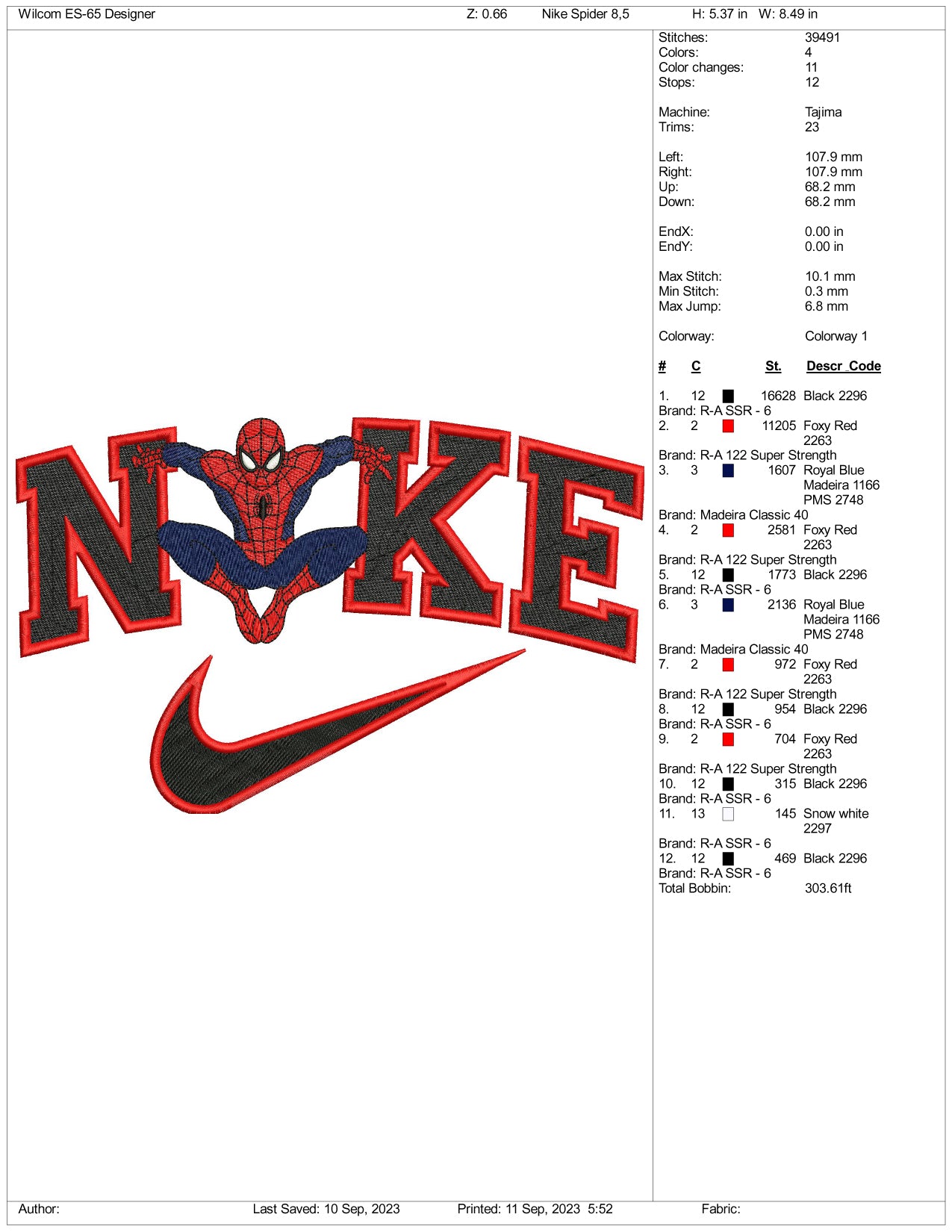 Archivos de diseño de bordado Nike Spider Man v4 (3 tamaños)