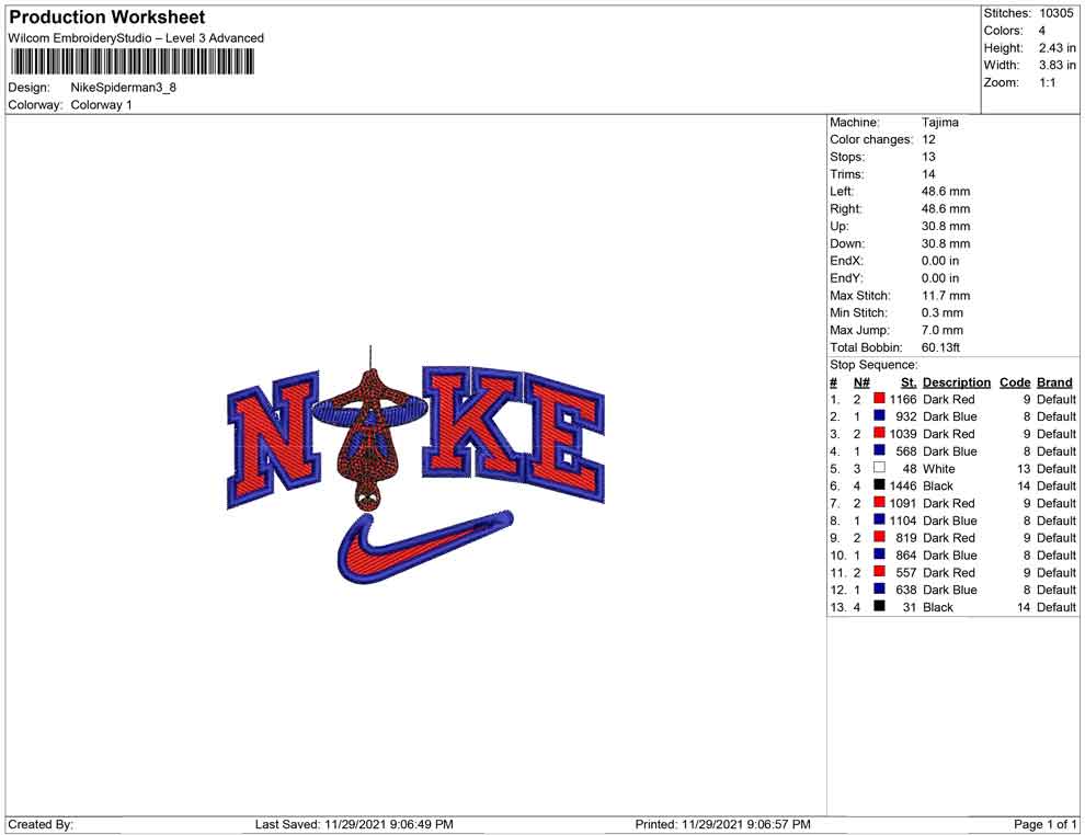 Nike Spider Man v7 Embroidery Design Files - 4 Size's