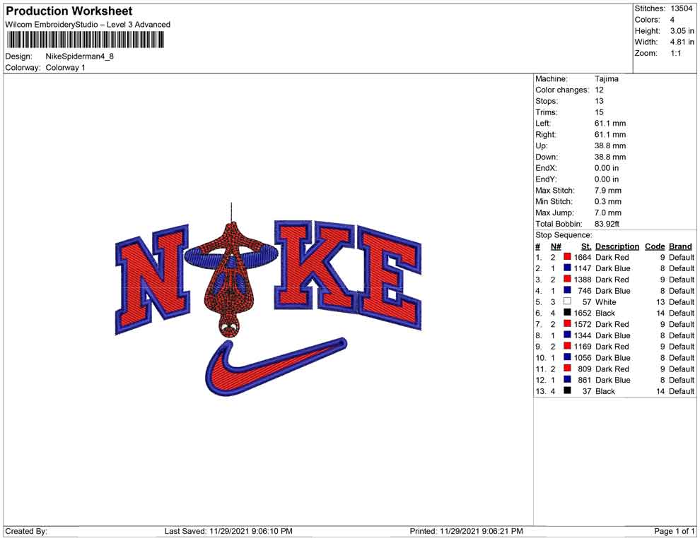 Nike Spider Man v7 Embroidery Design Files - 4 Size's