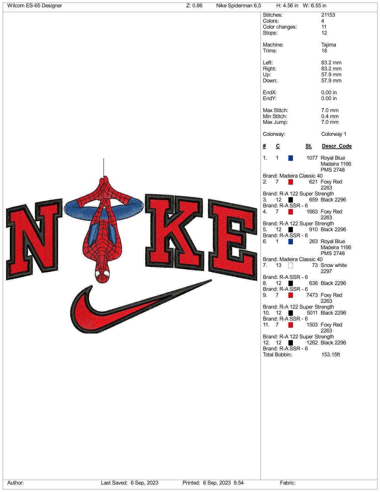 Nike Spiderman v2 Embroidery Design Files - 6 Size's