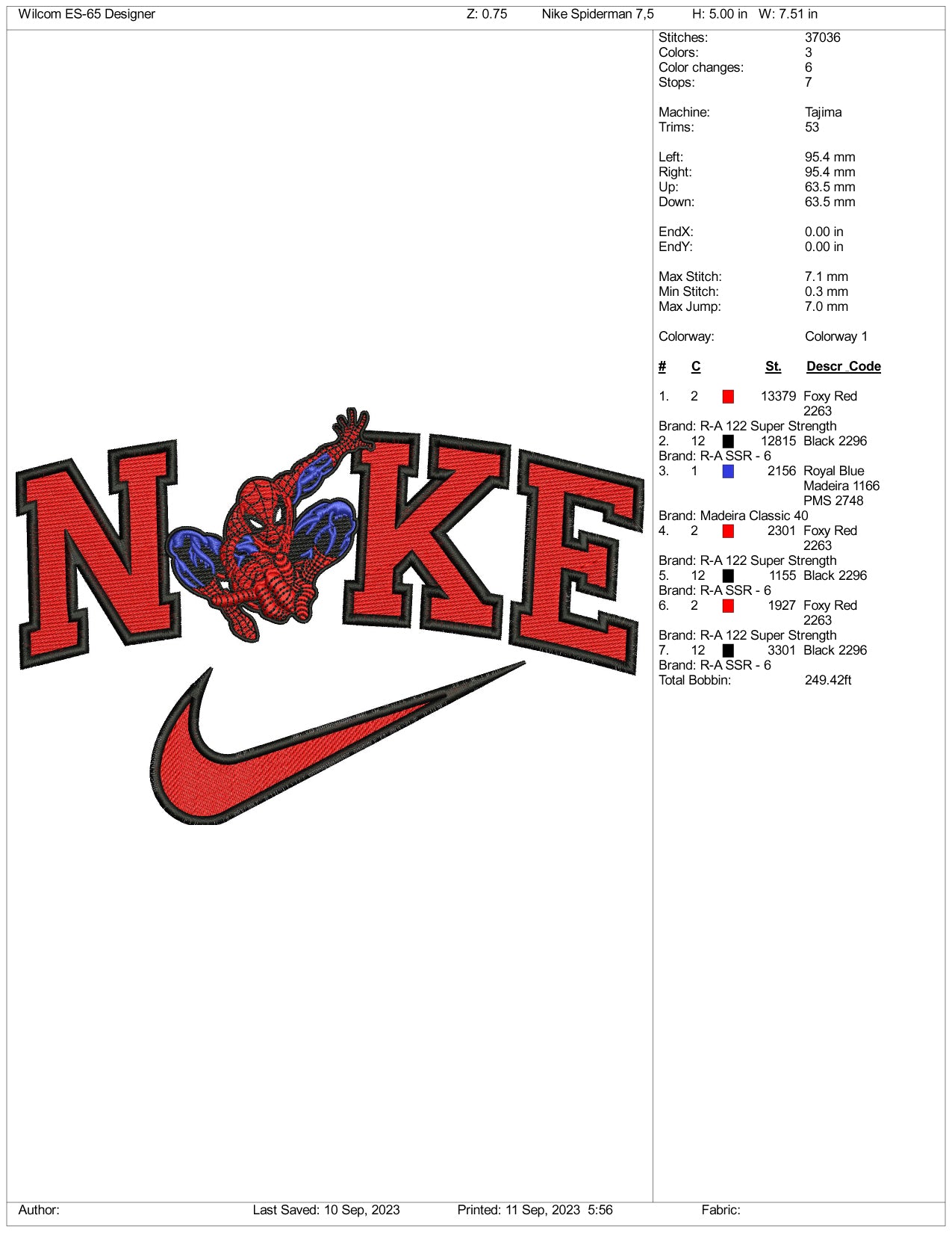 Archivos de diseño de bordado Nike Spider-Man v5 (3 tamaños)