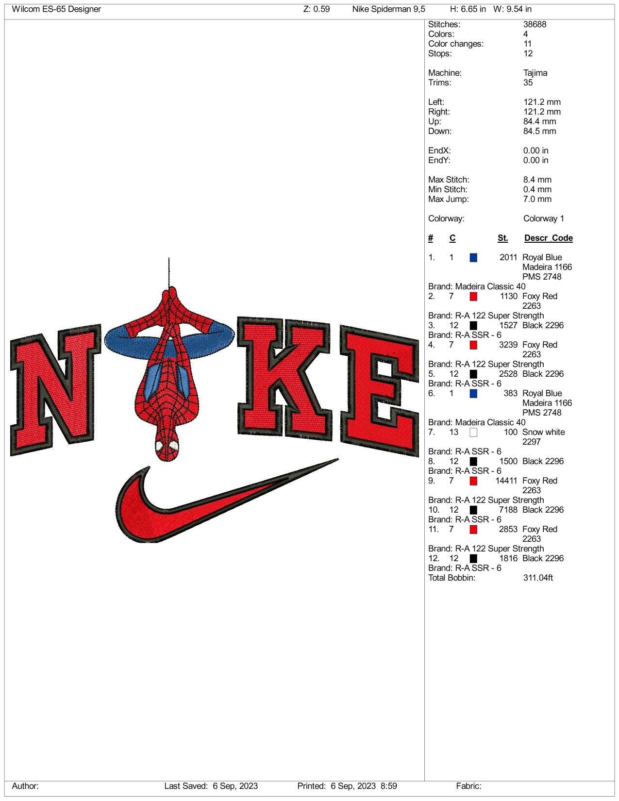 Nike Spiderman v2 Embroidery Design Files - 6 Size's