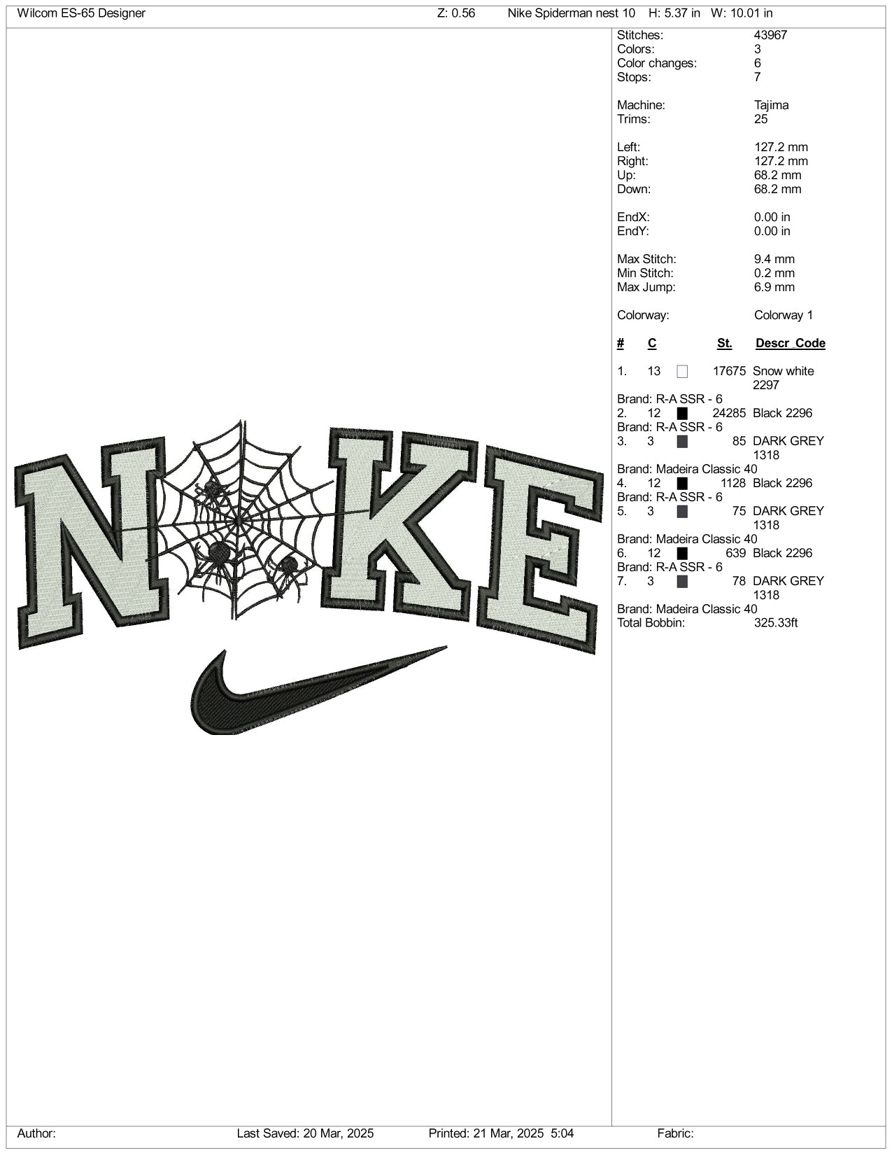 Archivos de diseño de bordado Nike Spider Web v2 - 5 tamaños