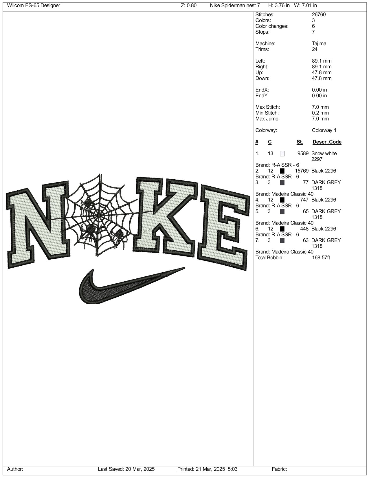 Nike Spider Web v2 Embroidery Design Files - 5 Size's