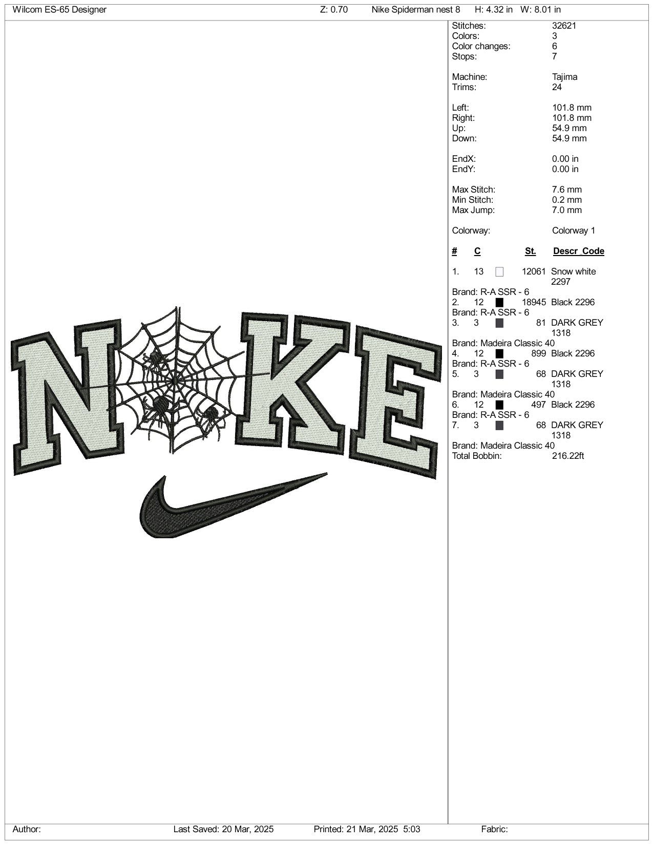 Nike Spider Web v2 Embroidery Design Files - 5 Size's