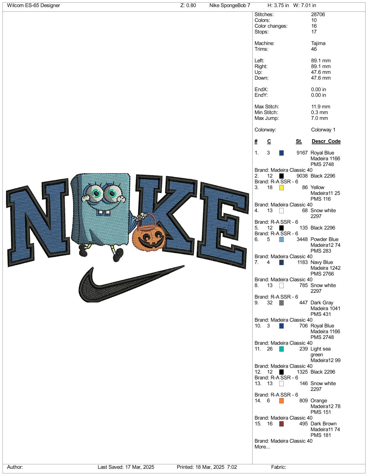 Nike Halloween Spongebob Embroidery Files - 3 Size's
