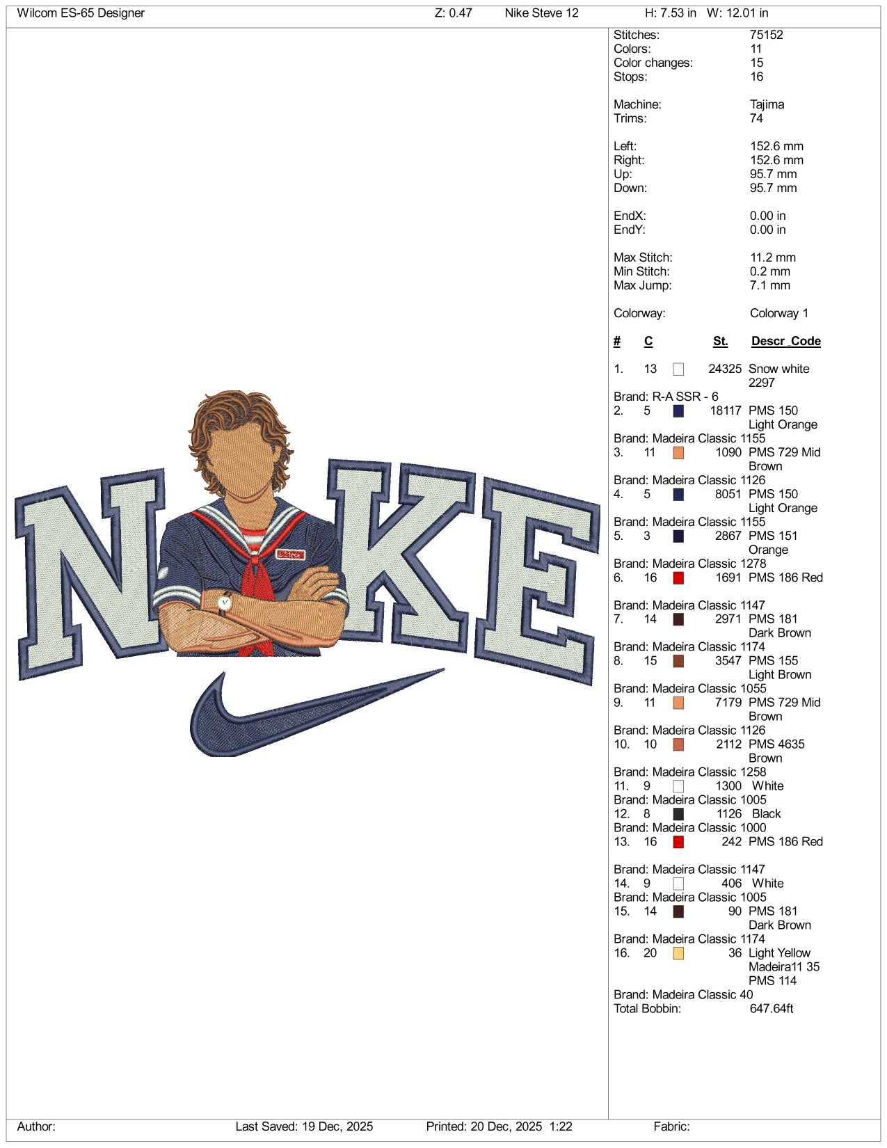 Nike Steve Stranger Things Embroidery Design Files - 4 Size's