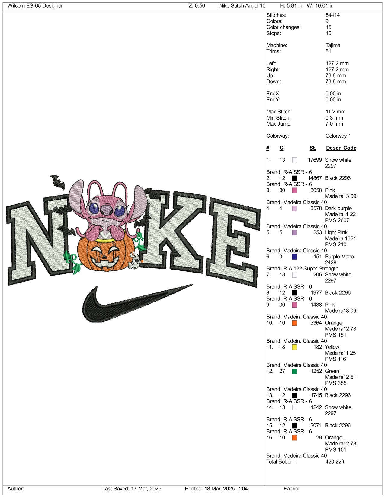 Archivos de bordado de Nike Angel In The Pumpkin (3 tallas)