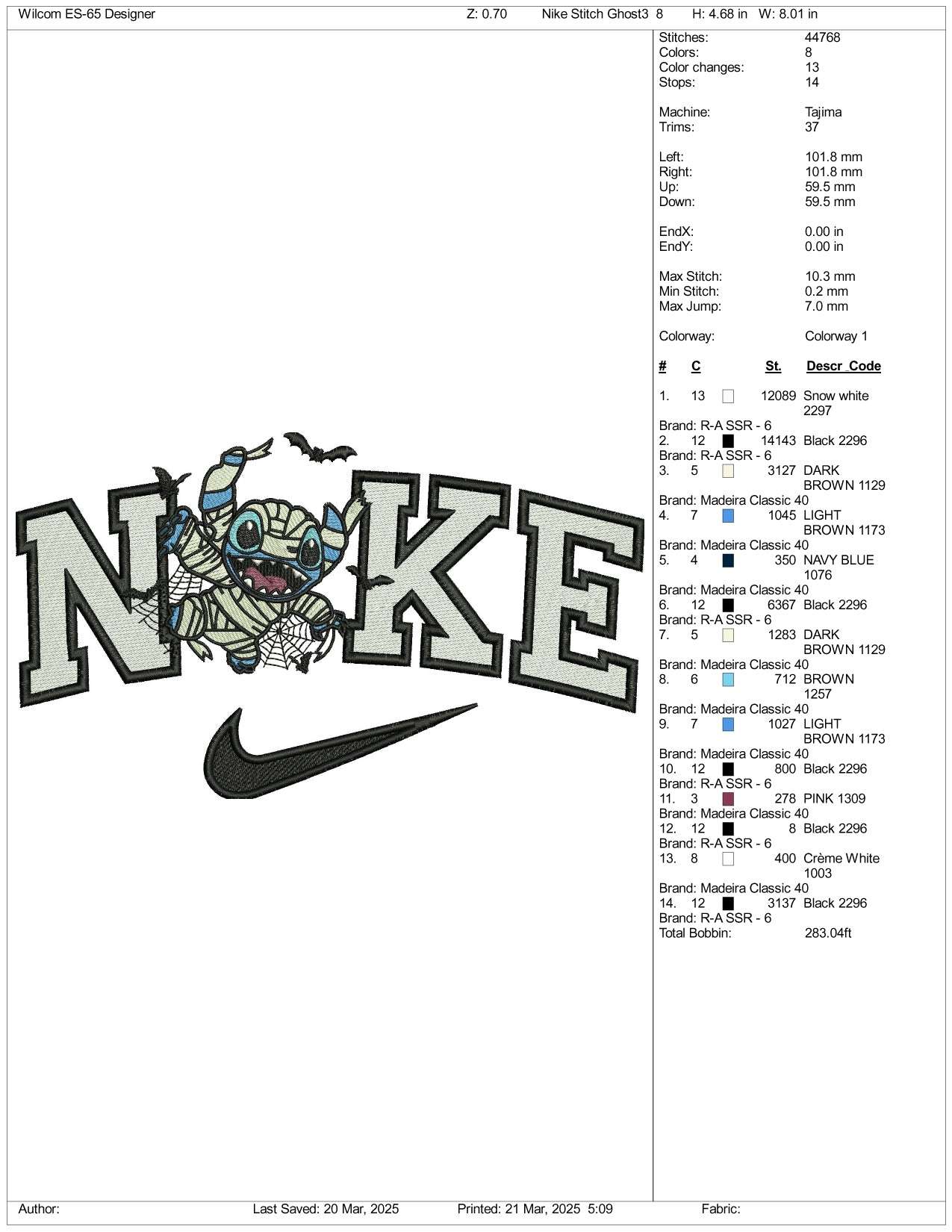 Nike Stitch Ghost v6 Embroidery Files - 3 Size's