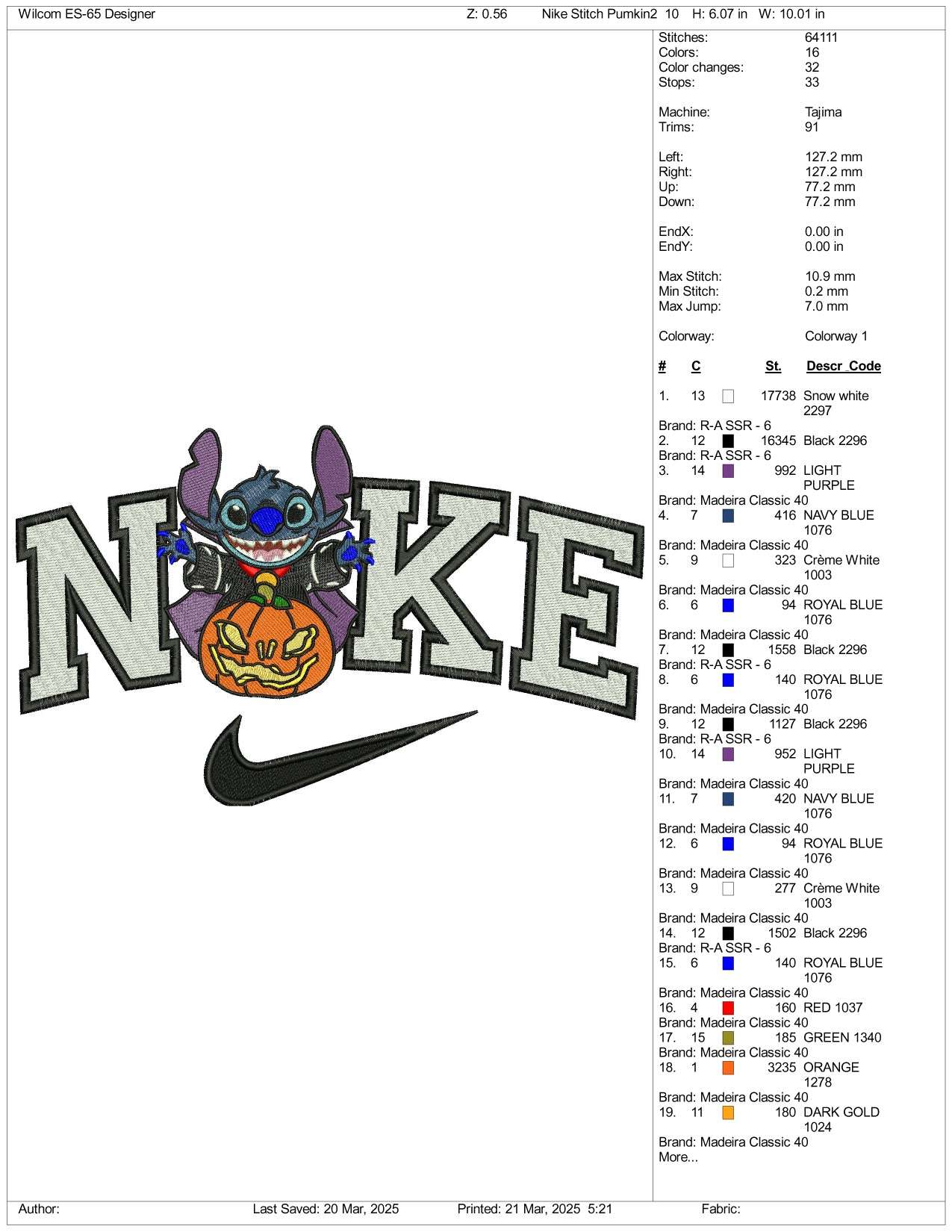 Nike Stitch In The Pumpkin v2 Embroidery Files - 3 Size's
