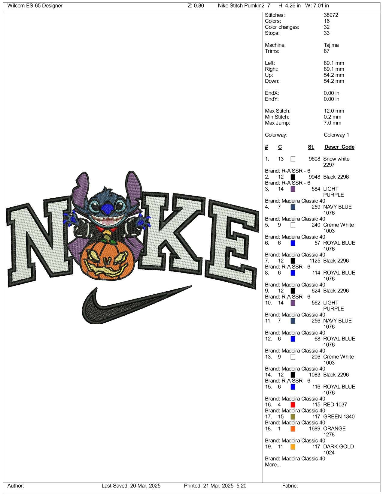 Nike Stitch In The Pumpkin v2 Embroidery Files - 3 Size's