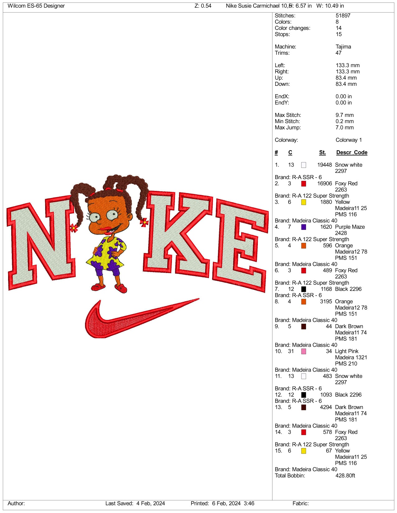 Nike Susie Carmichael Embroidery Design Files - 3 Size's