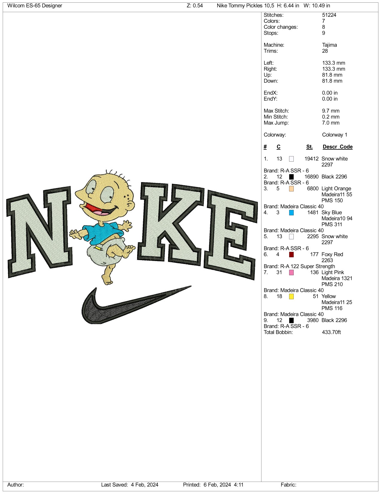 Archivos de diseño de bordado Nike Tommy Pickles (3 tamaños)