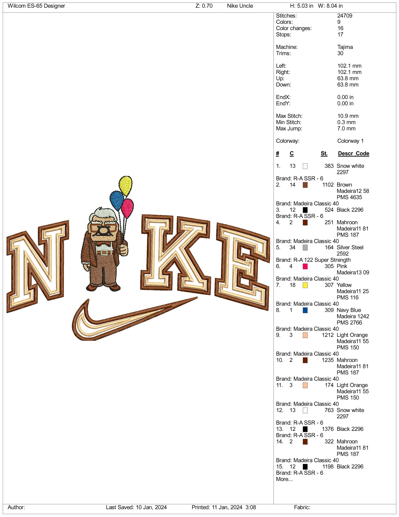 Archivos de diseño de bordado Nike Old Carl Fredricksen (3 tamaños)
