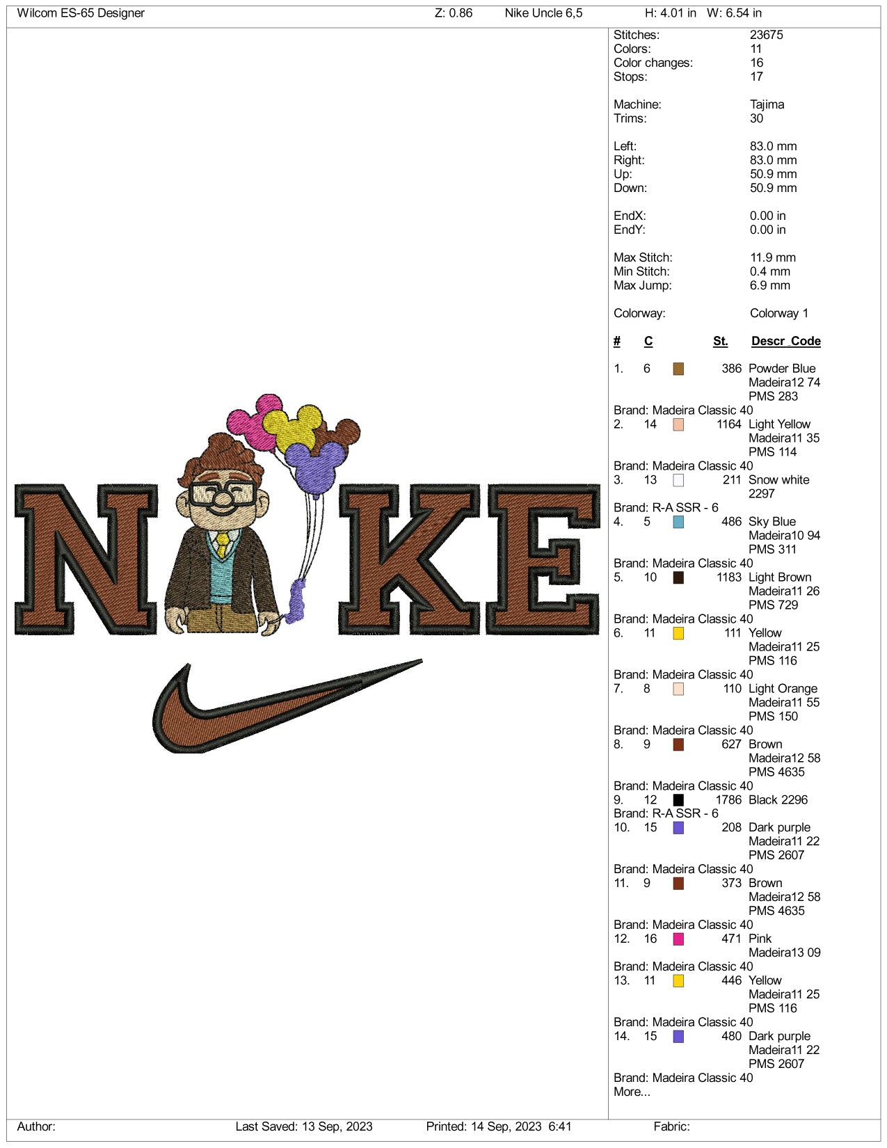 Archivos de diseño de bordado Nike Carl Fredricksen (3 tamaños)