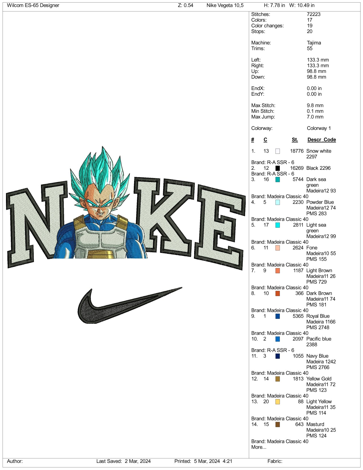 Nike Vegeta Embroidery Design Files - 3 Size's
