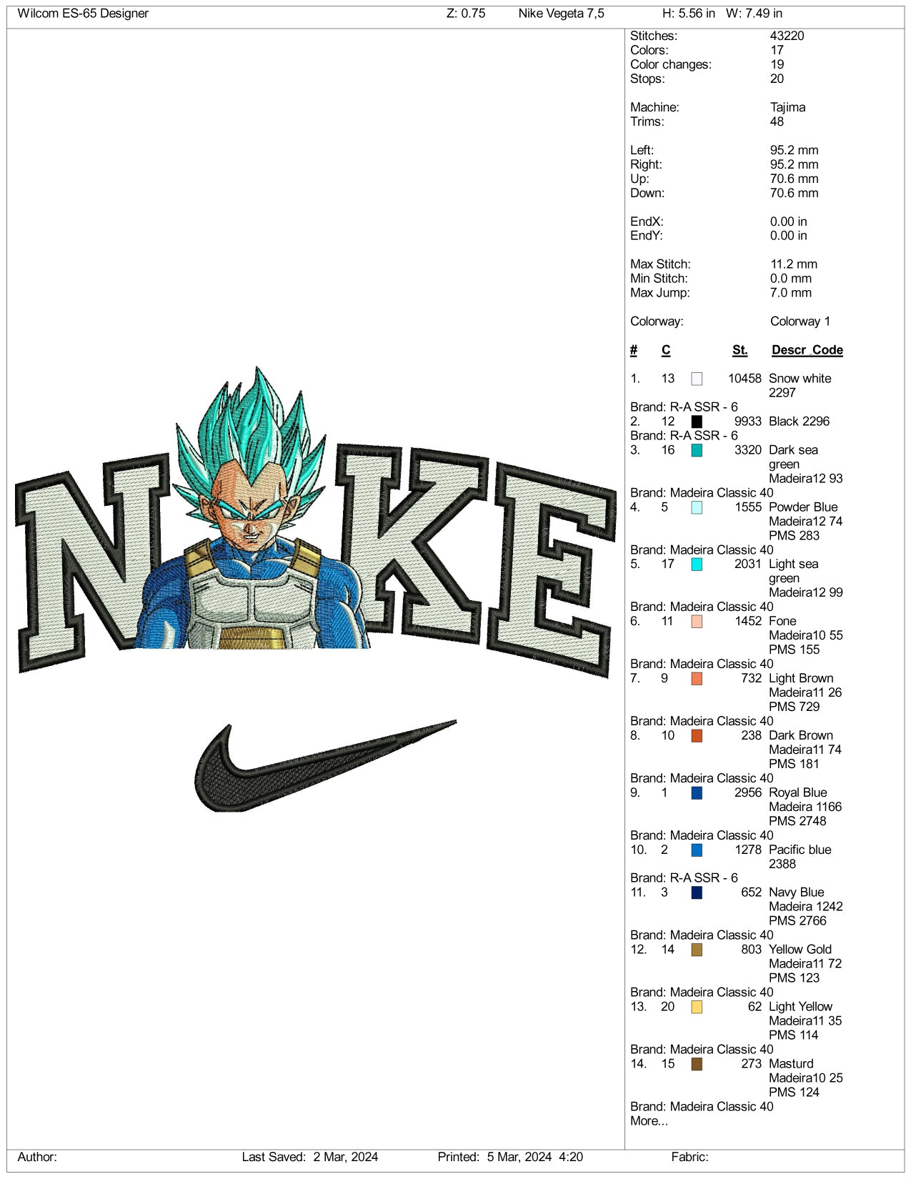 Nike Vegeta Embroidery Design Files - 3 Size's