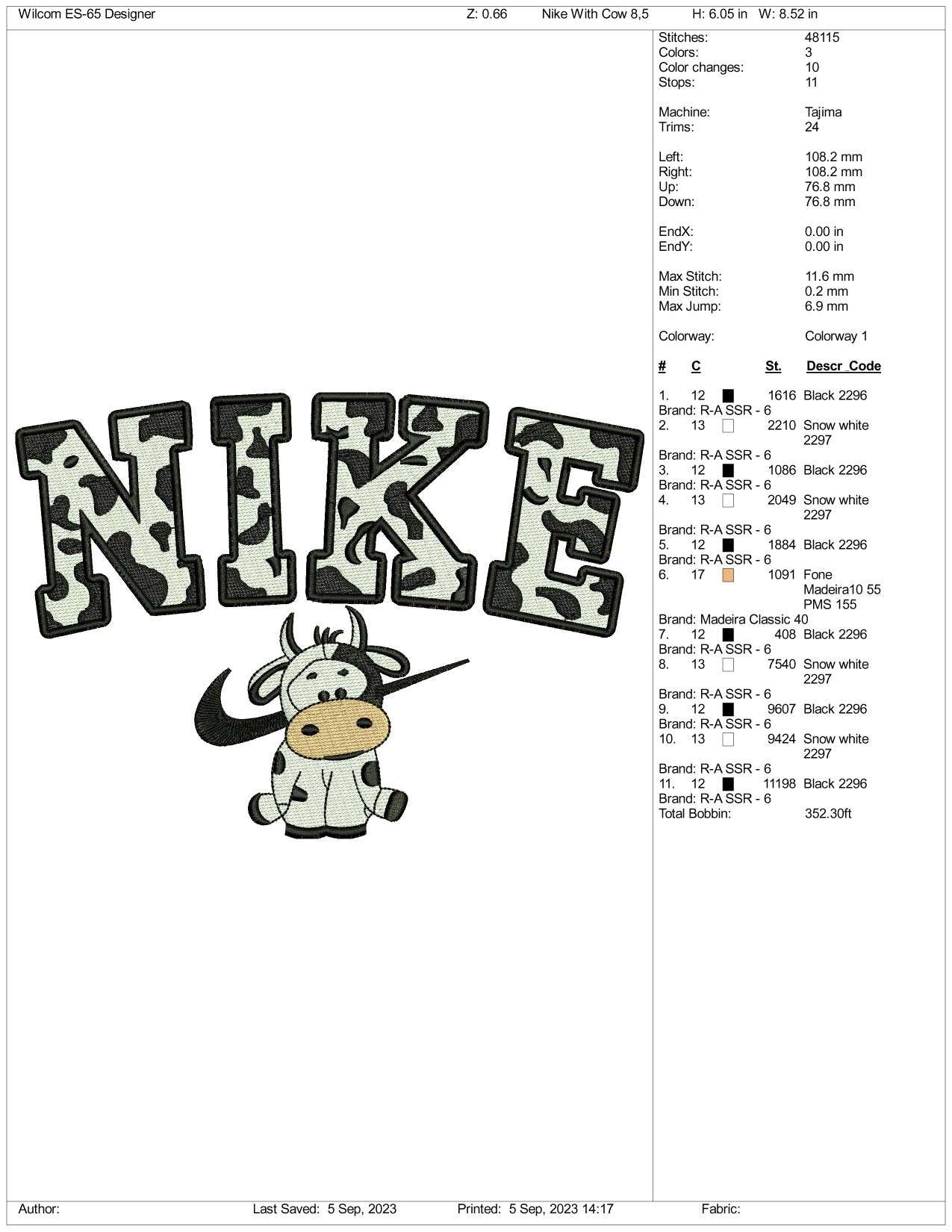 Nike Baby Cow v2 Embroidery Design Files - 3 Size's