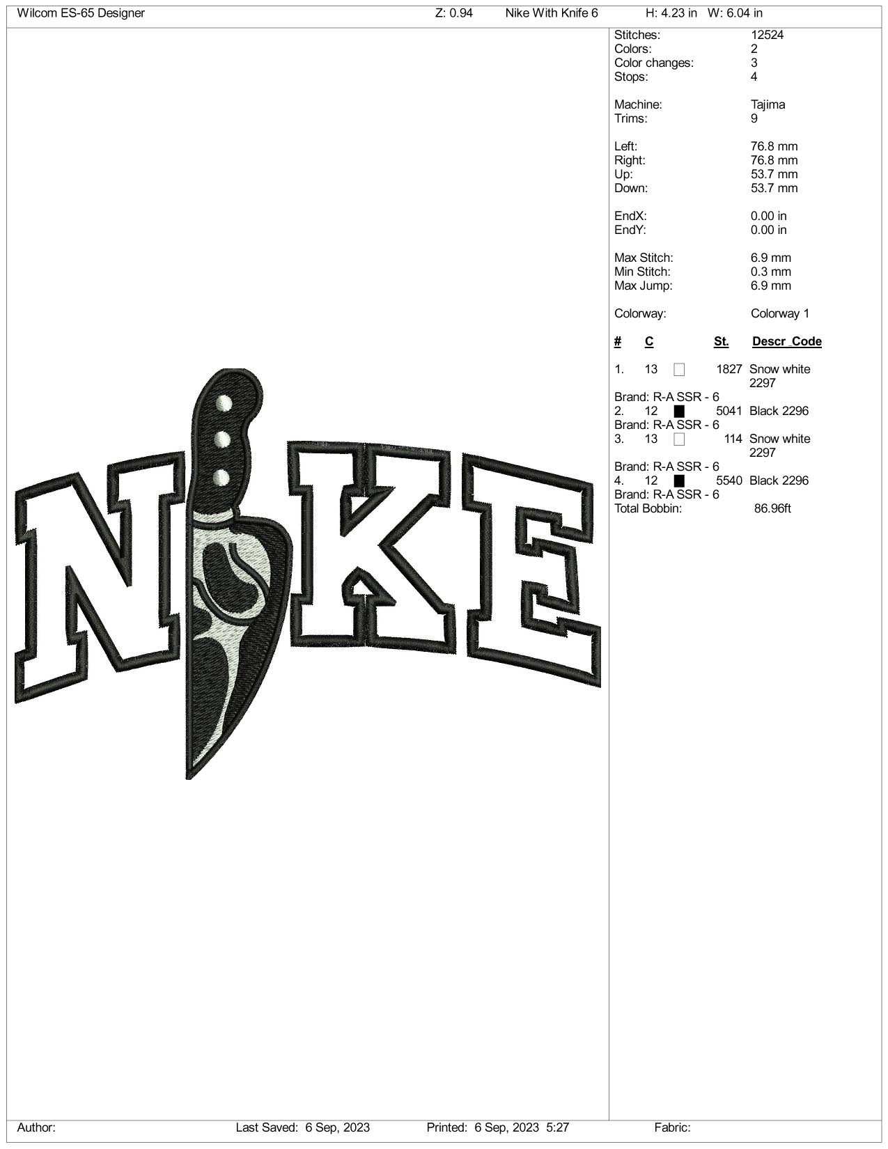 Archivos de diseño de bordado Nike Horror Knife v2 (3 tamaños)