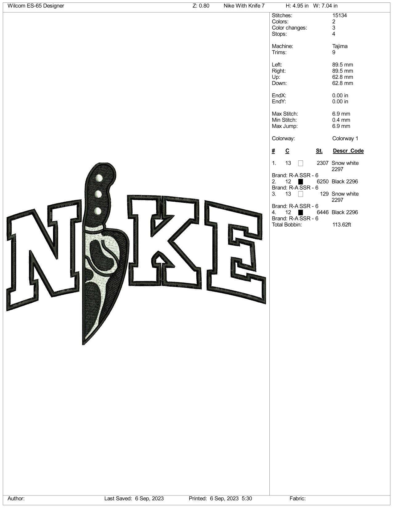 Archivos de diseño de bordado Nike Horror Knife v2 (3 tamaños)