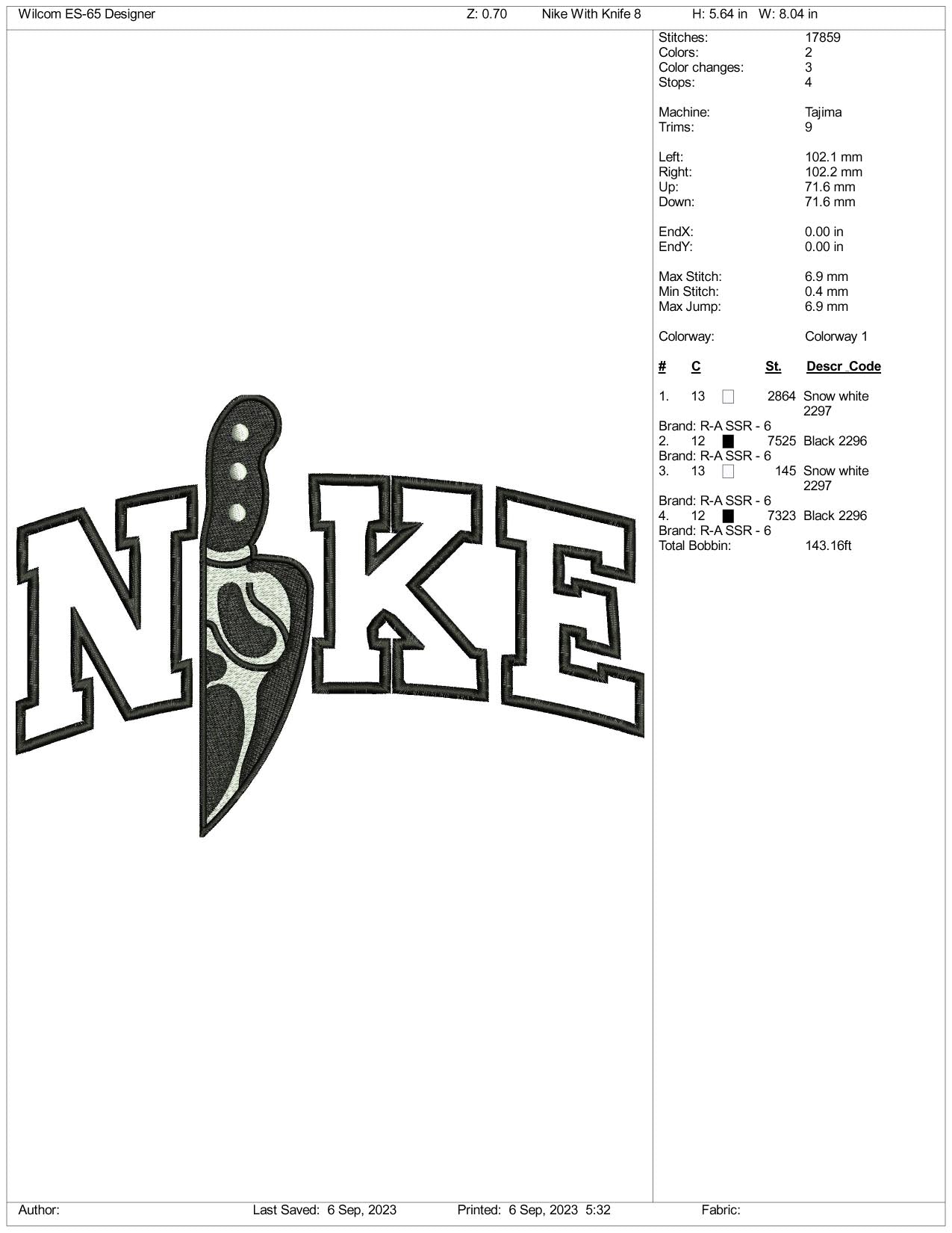 Archivos de diseño de bordado Nike Horror Knife v2 (3 tamaños)