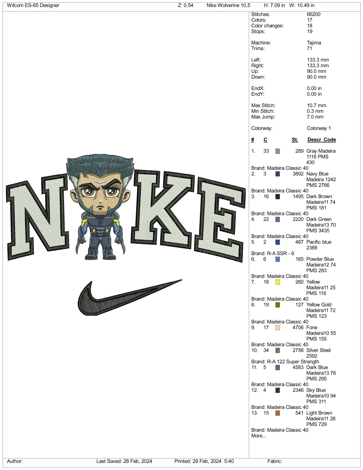 Archivos de diseño de bordado Nike Chibi X Man (3 tamaños)