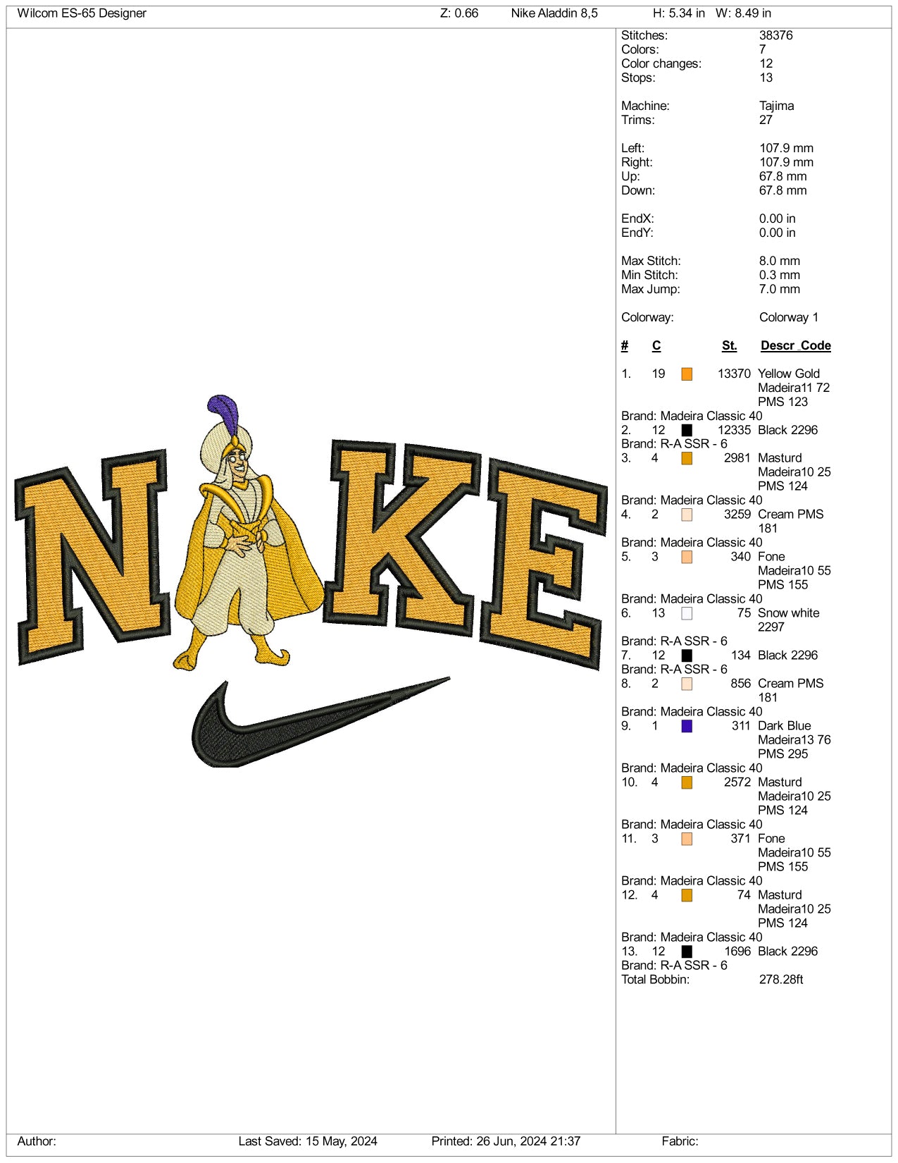 Archivos de diseño de bordado de Nike Aladdin v2 (3 tamaños)