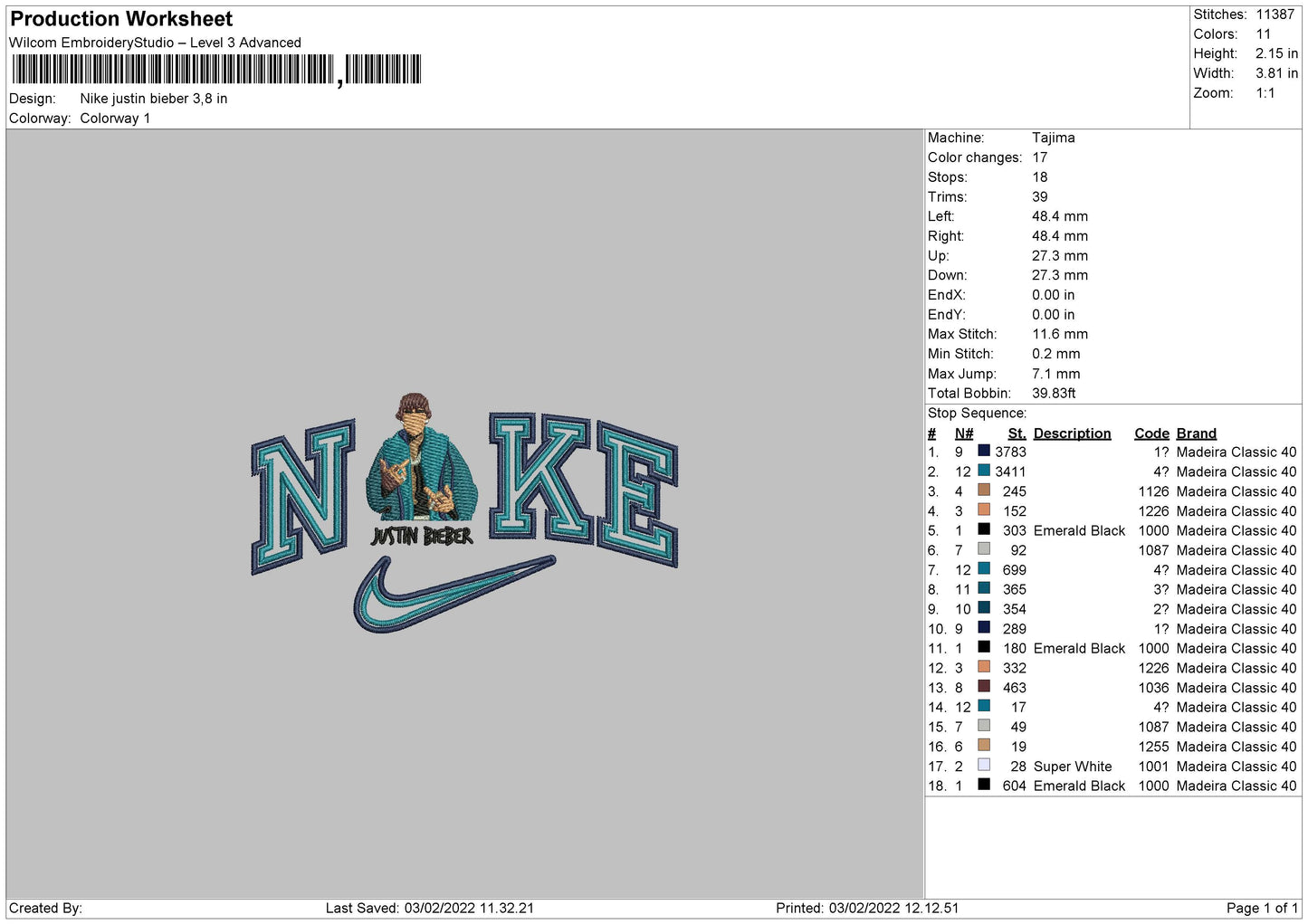 Nike Justin Bieber Embroidery Design Files - 4 Size's