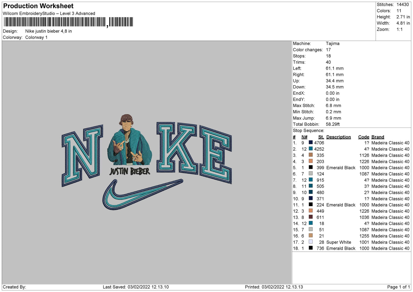 Nike Justin Bieber Embroidery Design Files - 4 Size's