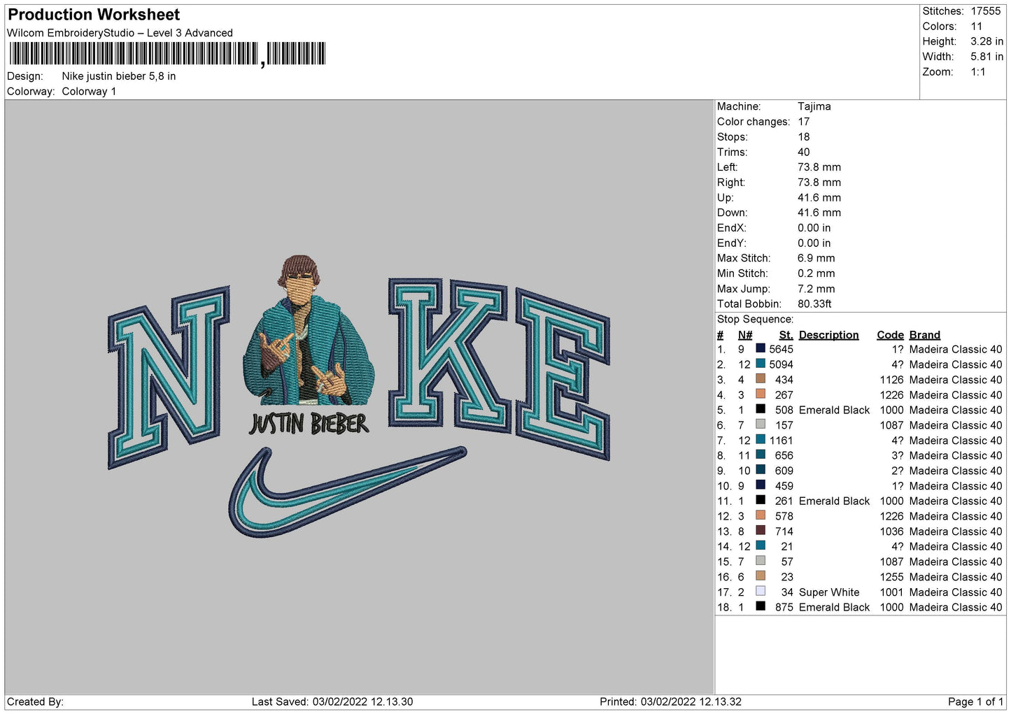 Nike Justin Bieber Embroidery Design Files - 4 Size's