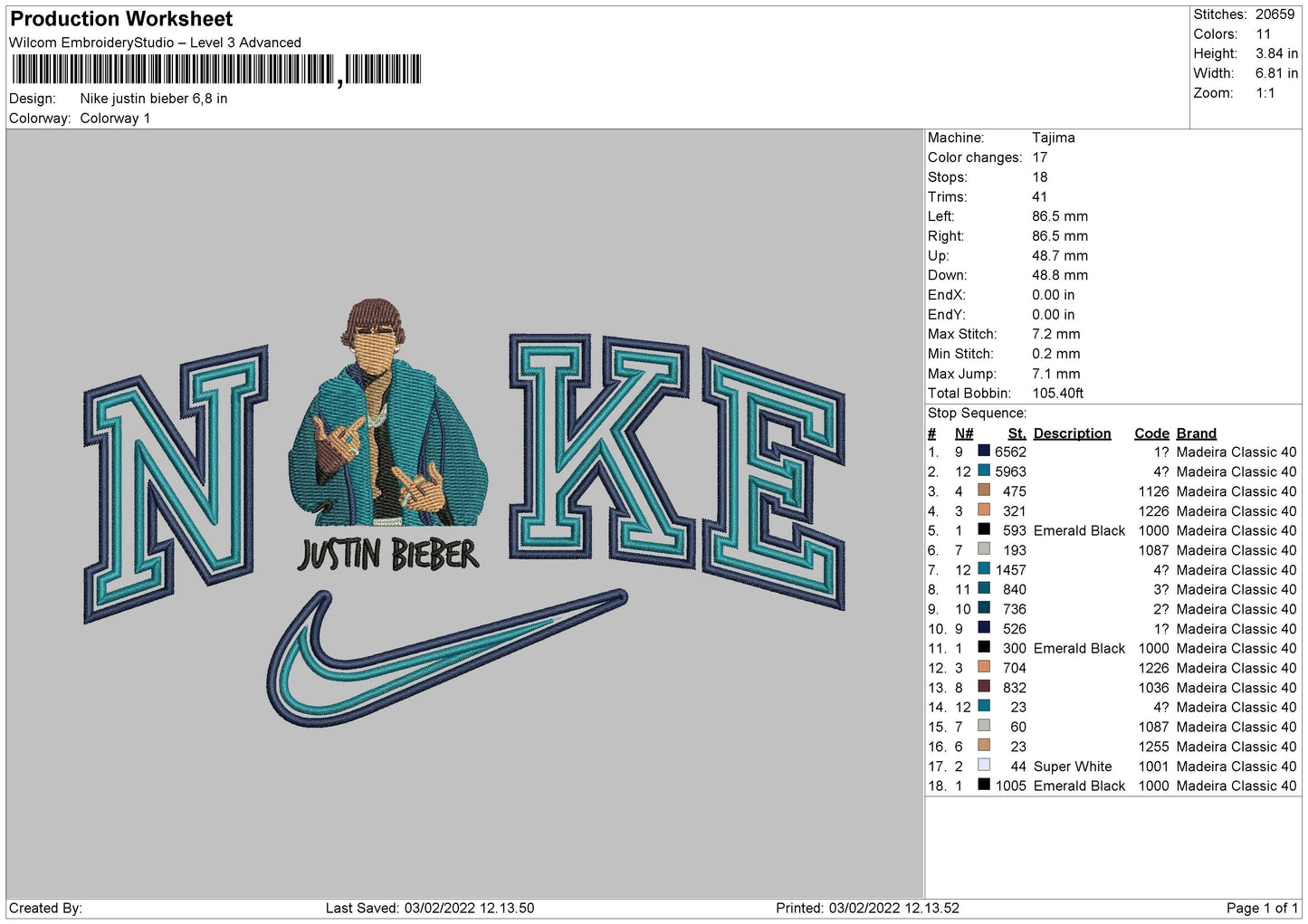 Nike Justin Bieber Embroidery Design Files - 4 Size's
