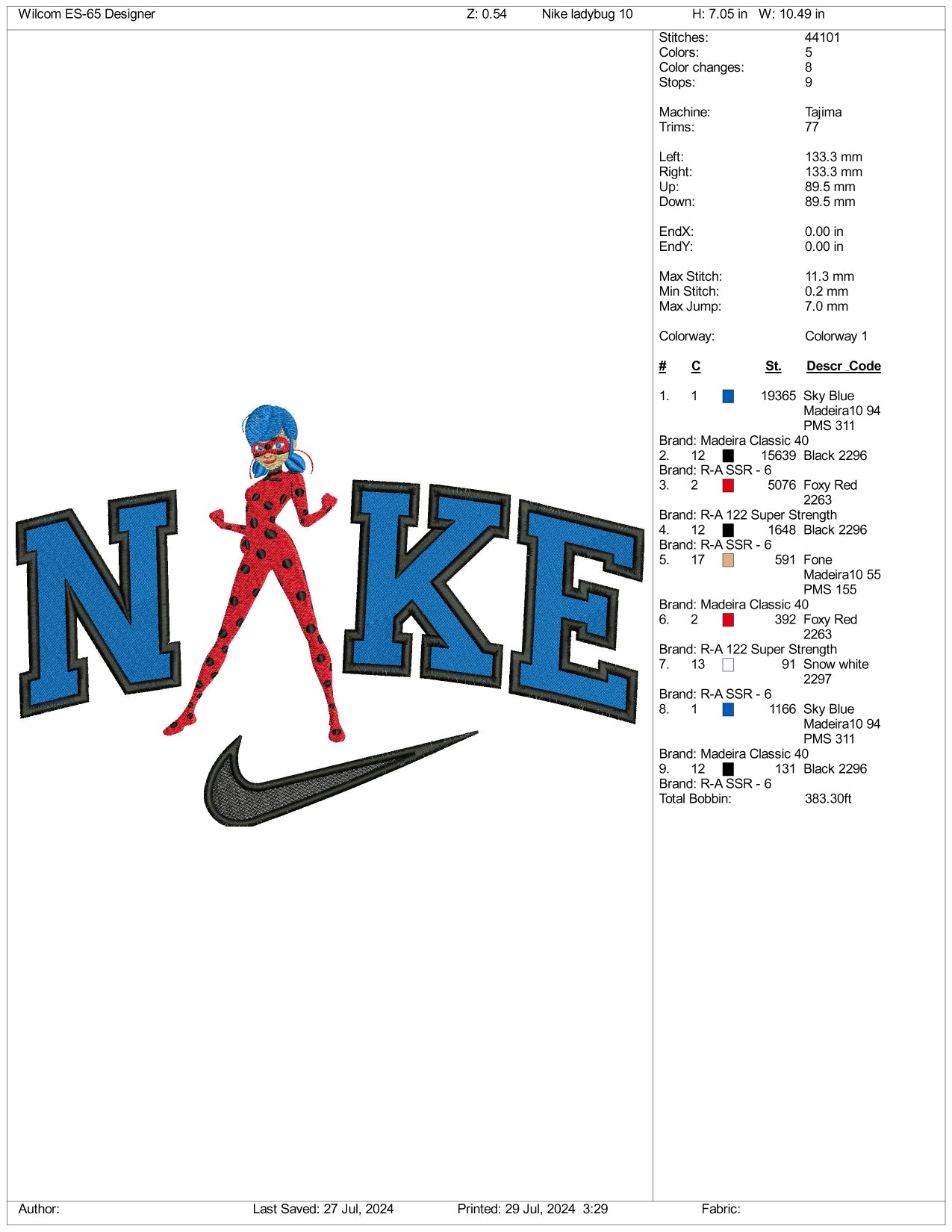 Nike Ladybug Embroidery Design Files - 3 Size's