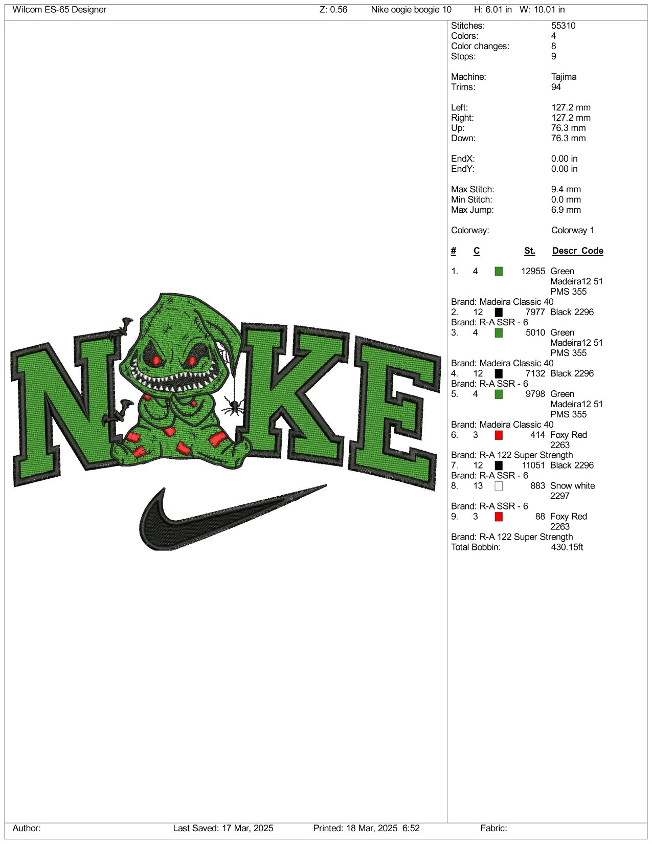 Nike Oogie Boogie Man Embroidery Files - 3 Size's