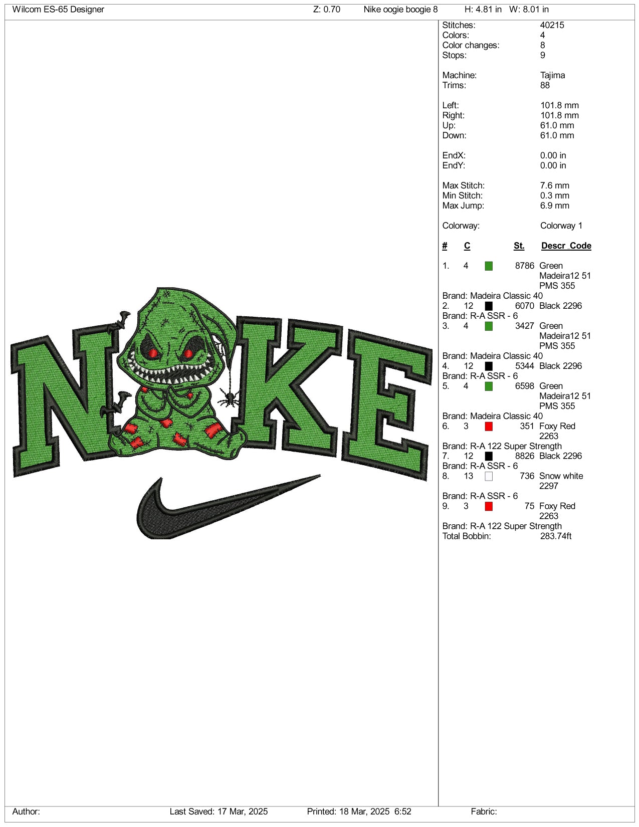 Nike Oogie Boogie Man Embroidery Files - 3 Size's