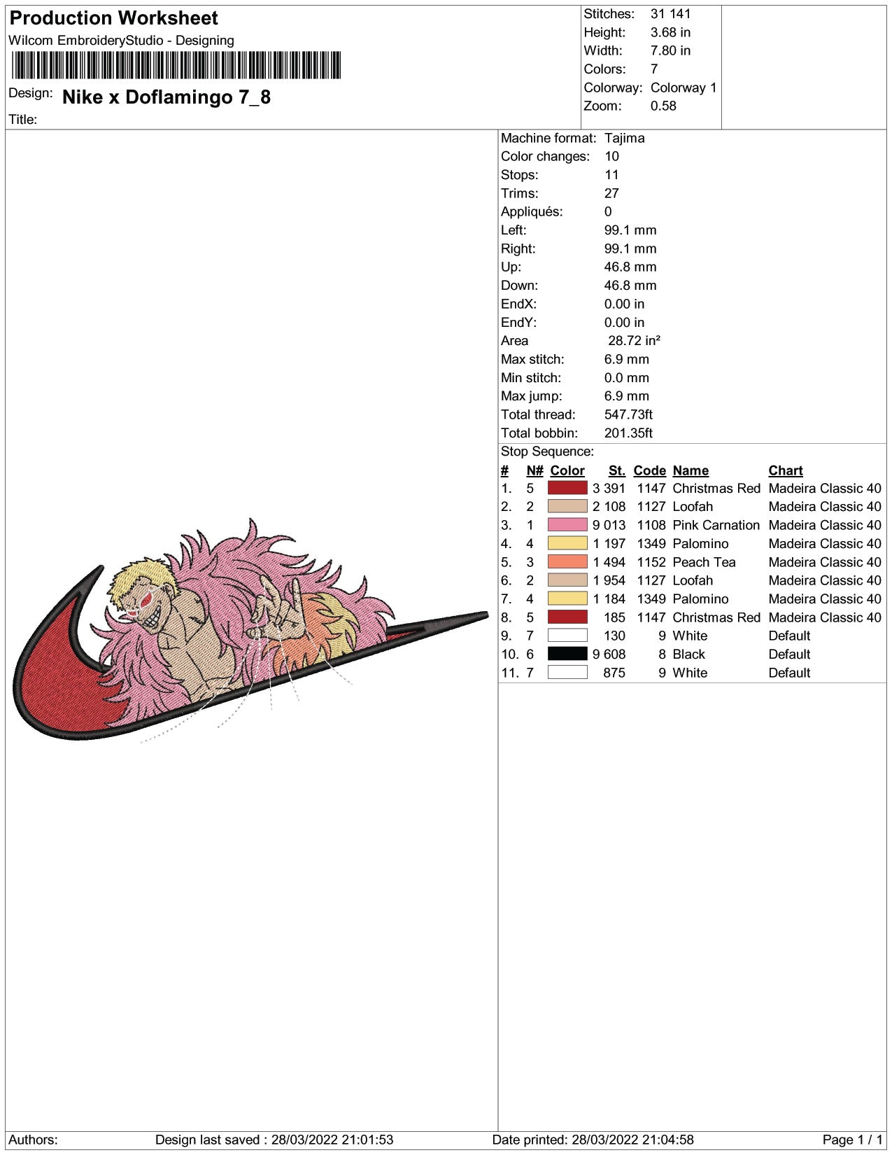 Donquixote Doflamingo Swoosh v3 Embroidery Design Files - 3 Size's