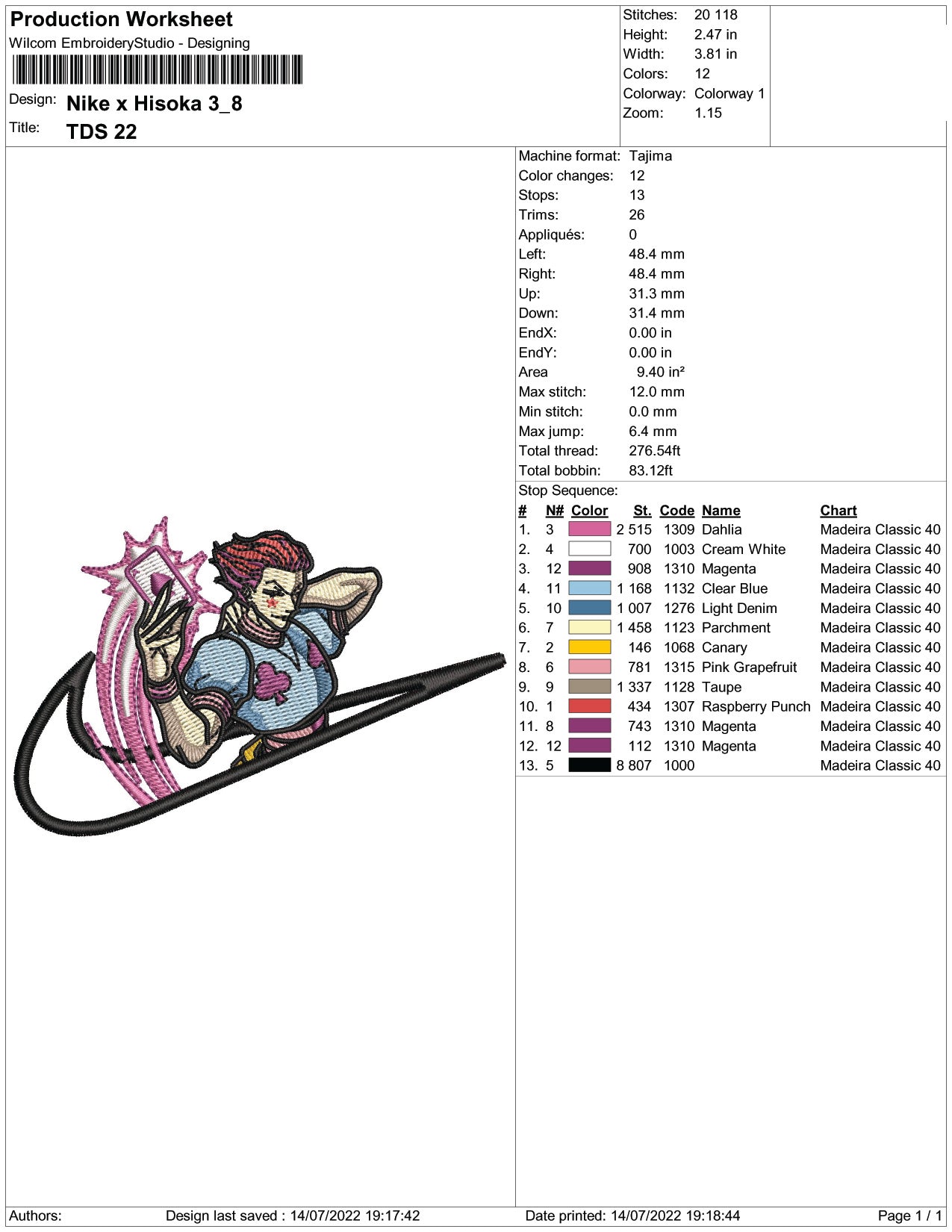 Hisoka Swoosh v2 Embroidery Design Files - 5 Size's