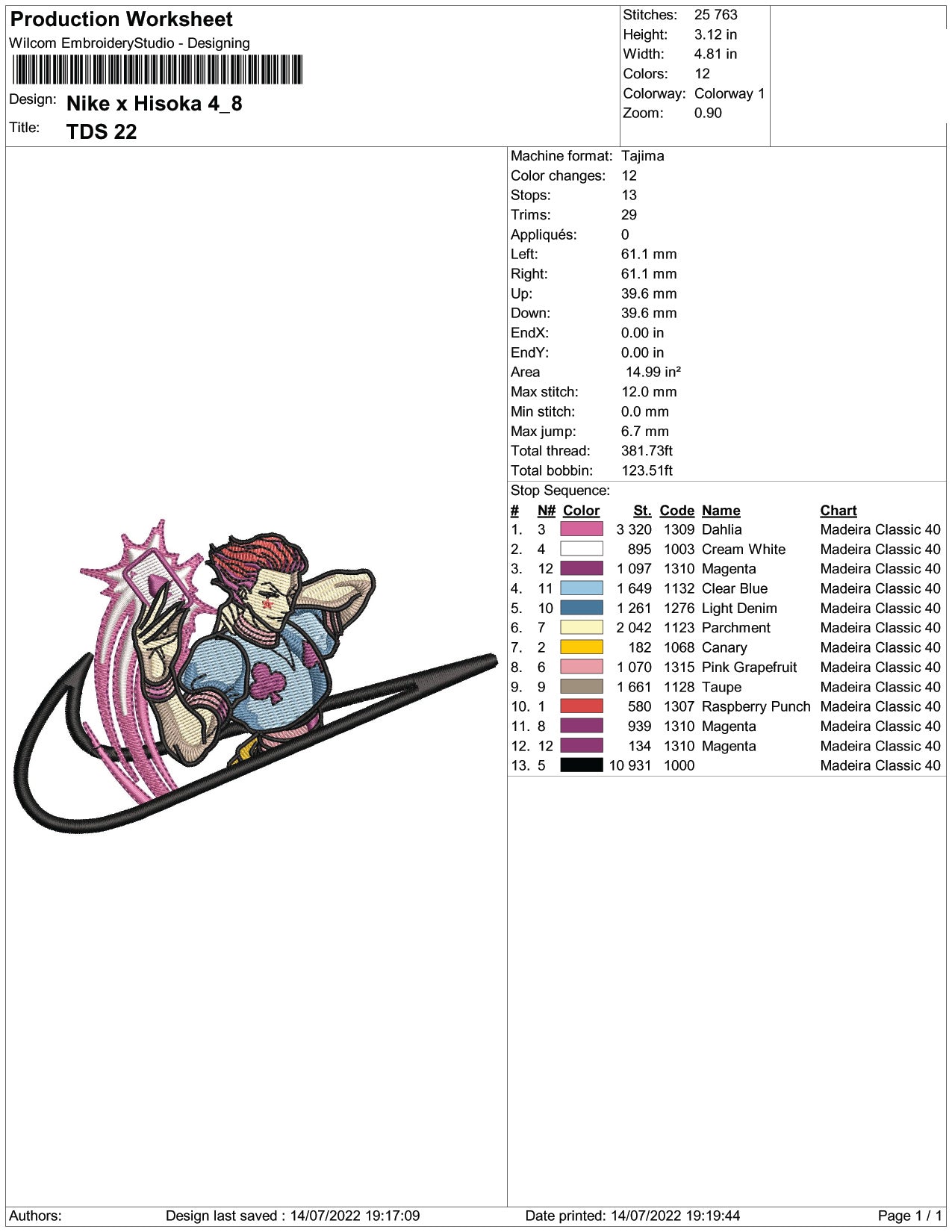 Hisoka Swoosh v2 Embroidery Design Files - 5 Size's