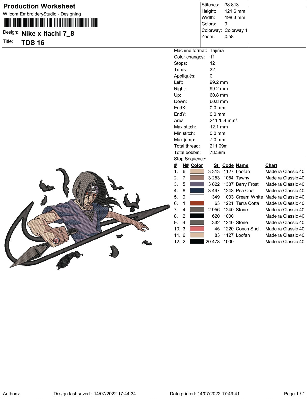 Itachi Uchiha Swoosh v8 Embroidery Design Files - 4 Size"s