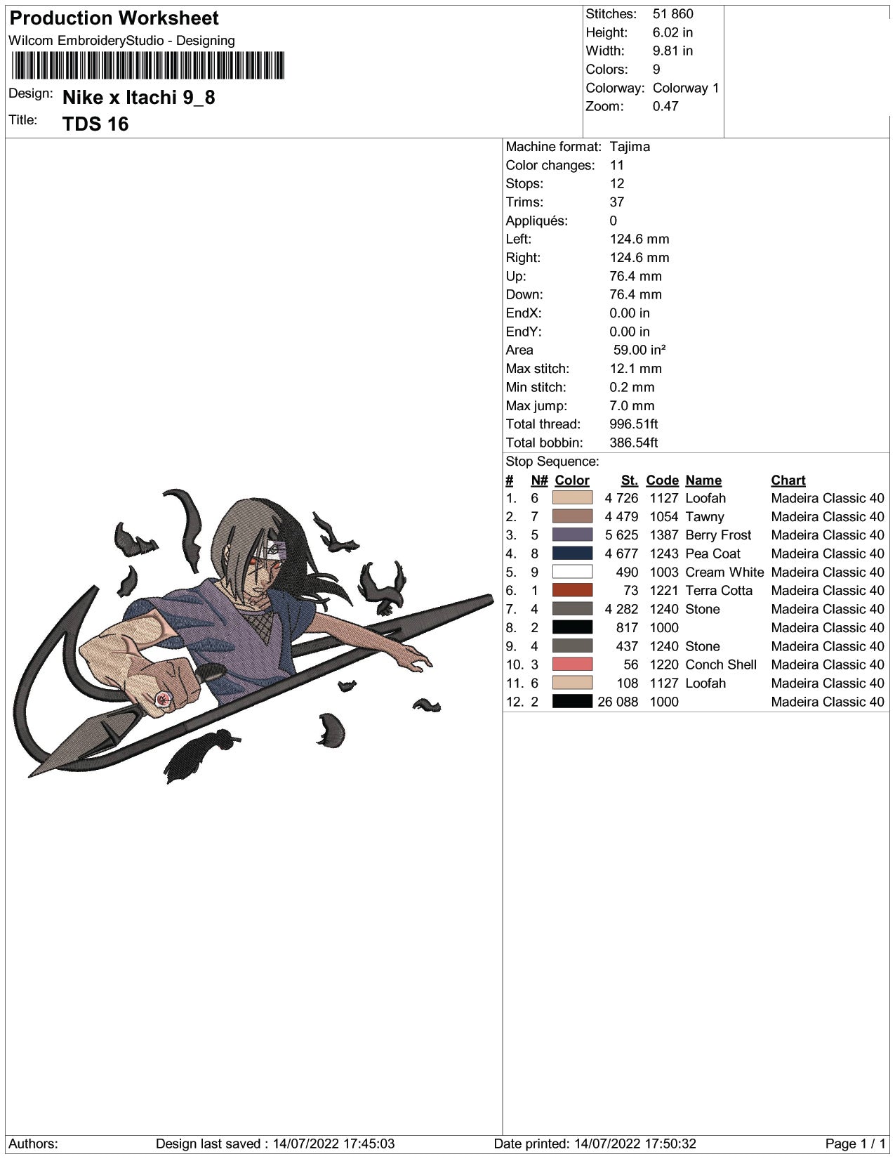 Itachi Uchiha Swoosh v8 Embroidery Design Files - 4 Size"s