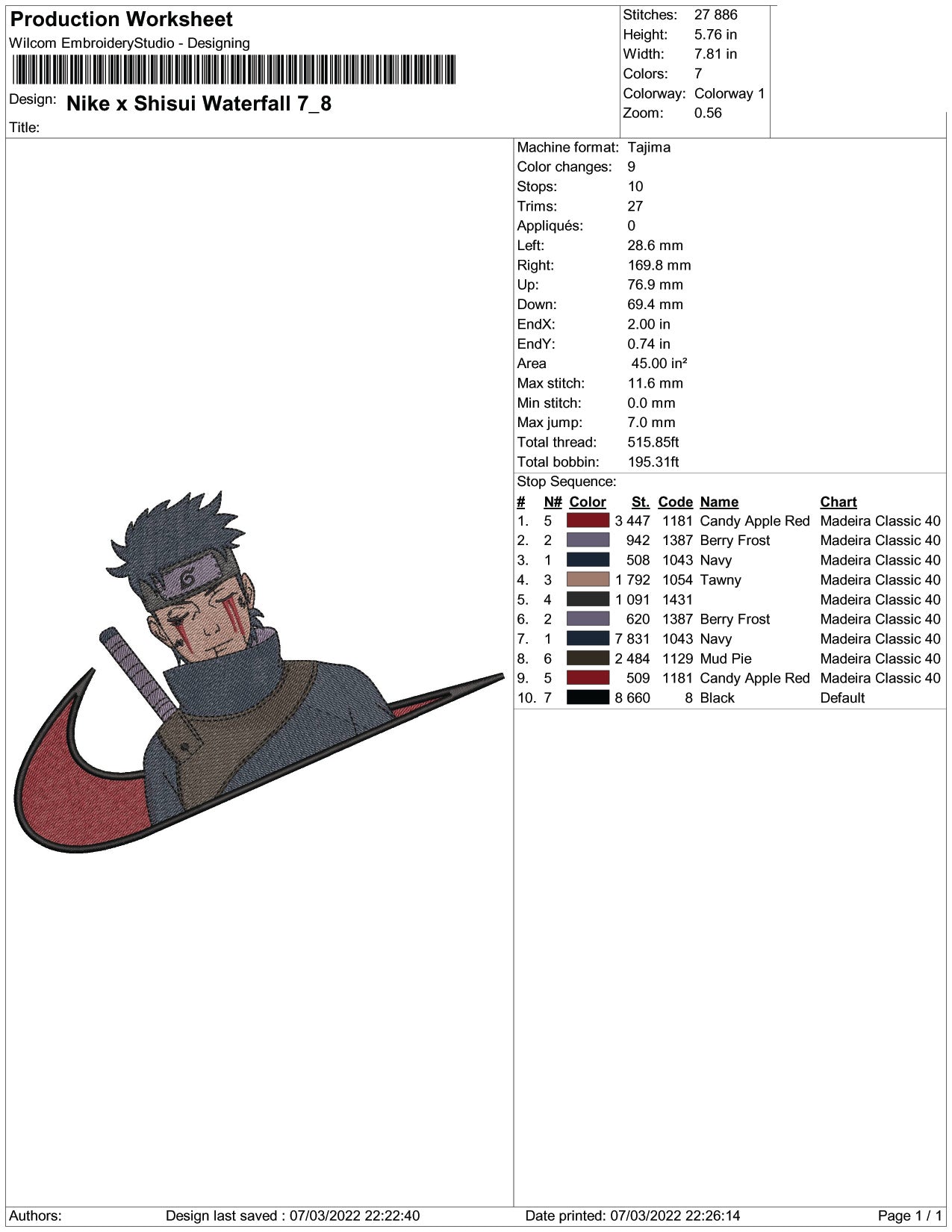 Shisui Uchiha Swoosh Embroidery Design Files - 3 Size's