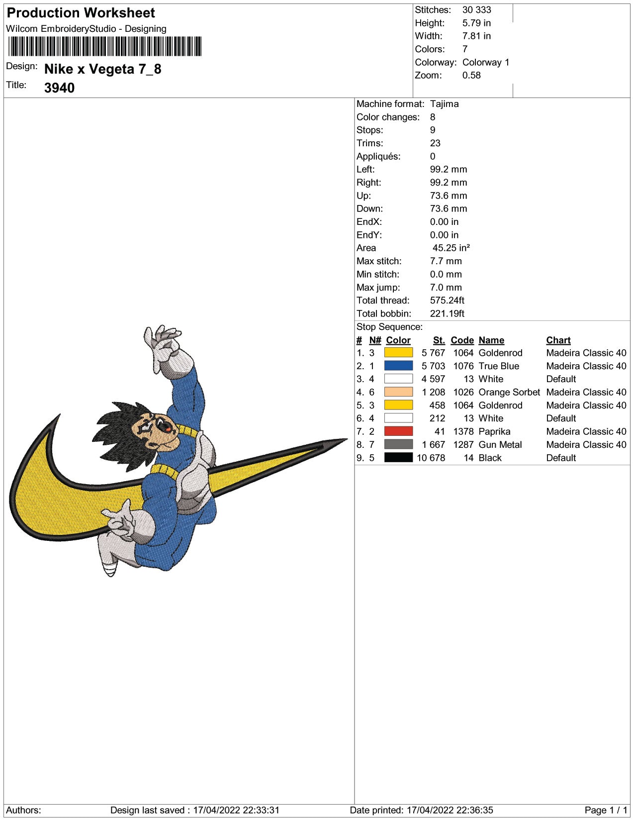 Vegeta Swoosh v2 Embroidery Design Files - 3 Size's