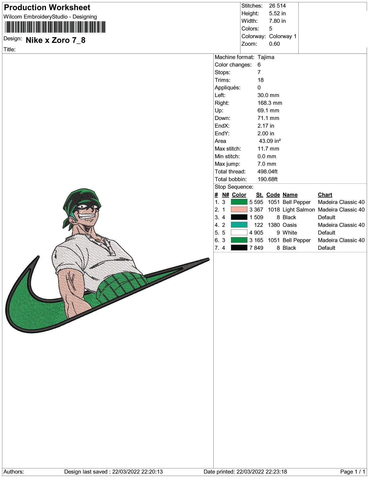 Roronoa Zoro Swoosh v5 Embroidery Design Files - 3 Size's