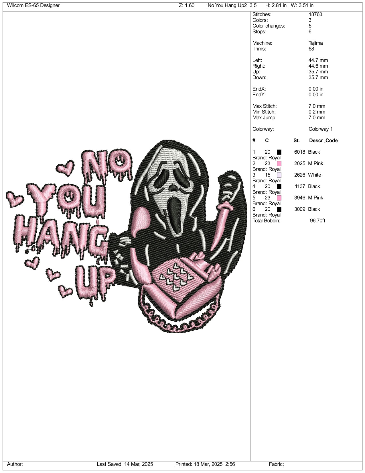 No You Hang Up v2 Embroidery Files - 3 Size's