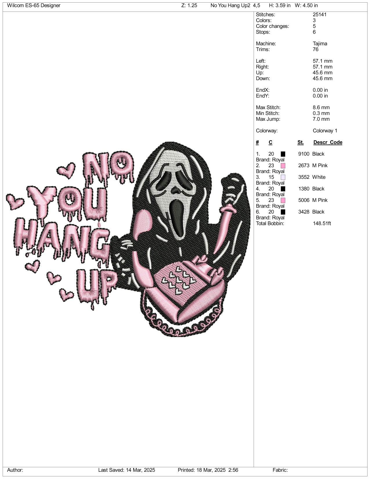No You Hang Up v2 Embroidery Files - 3 Size's