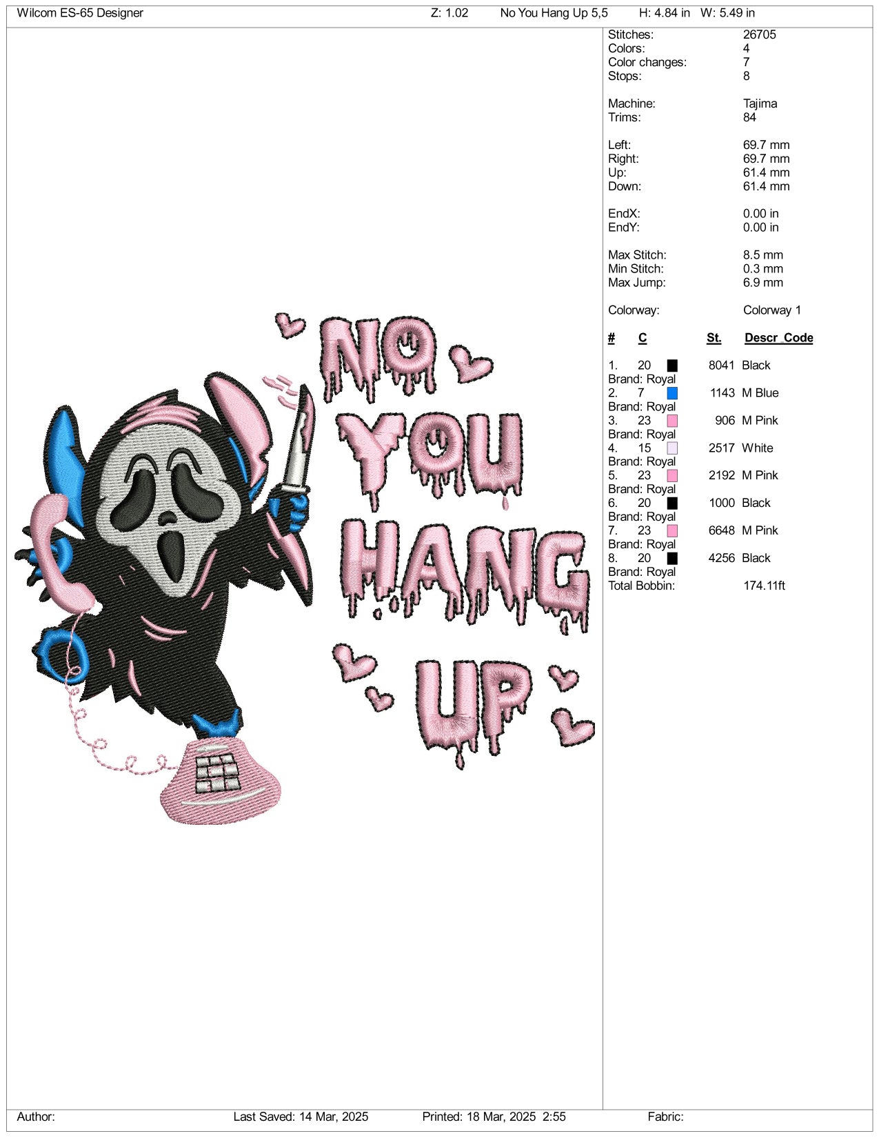 No You Hang Up Embroidery Files - 3 Size's