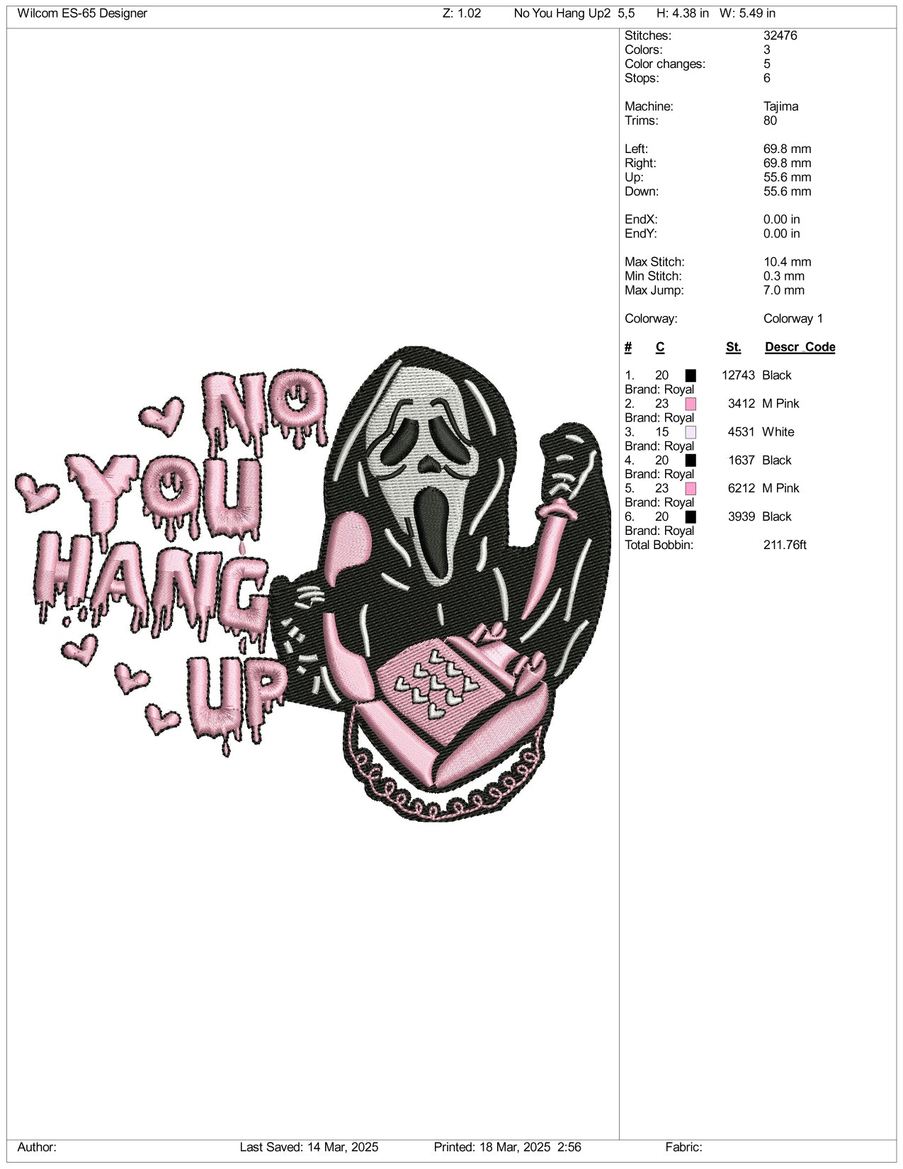 No You Hang Up v2 Embroidery Files - 3 Size's