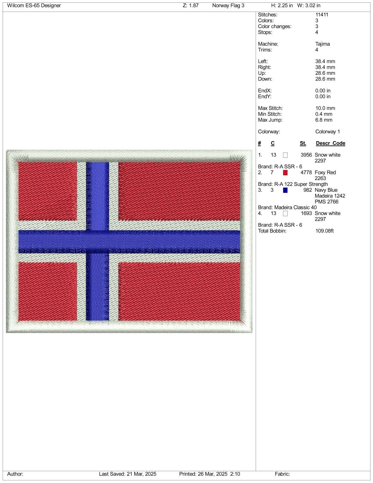 Norway Flag Embroidery Design Files - 3 Size's