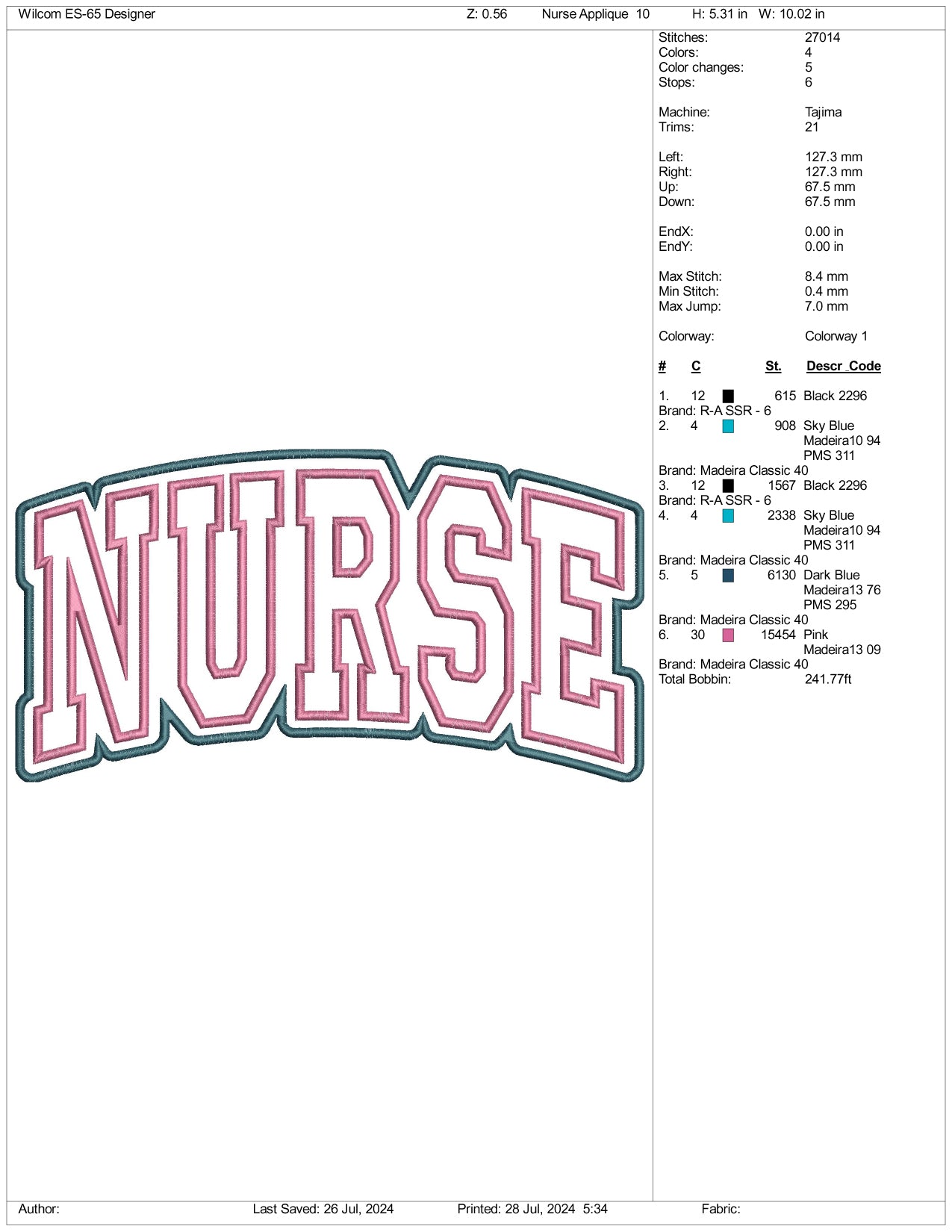 Nurse Logo Embroidery Files - 3 Size's