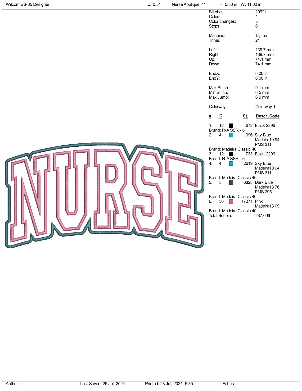 Nurse Logo Embroidery Files - 3 Size's