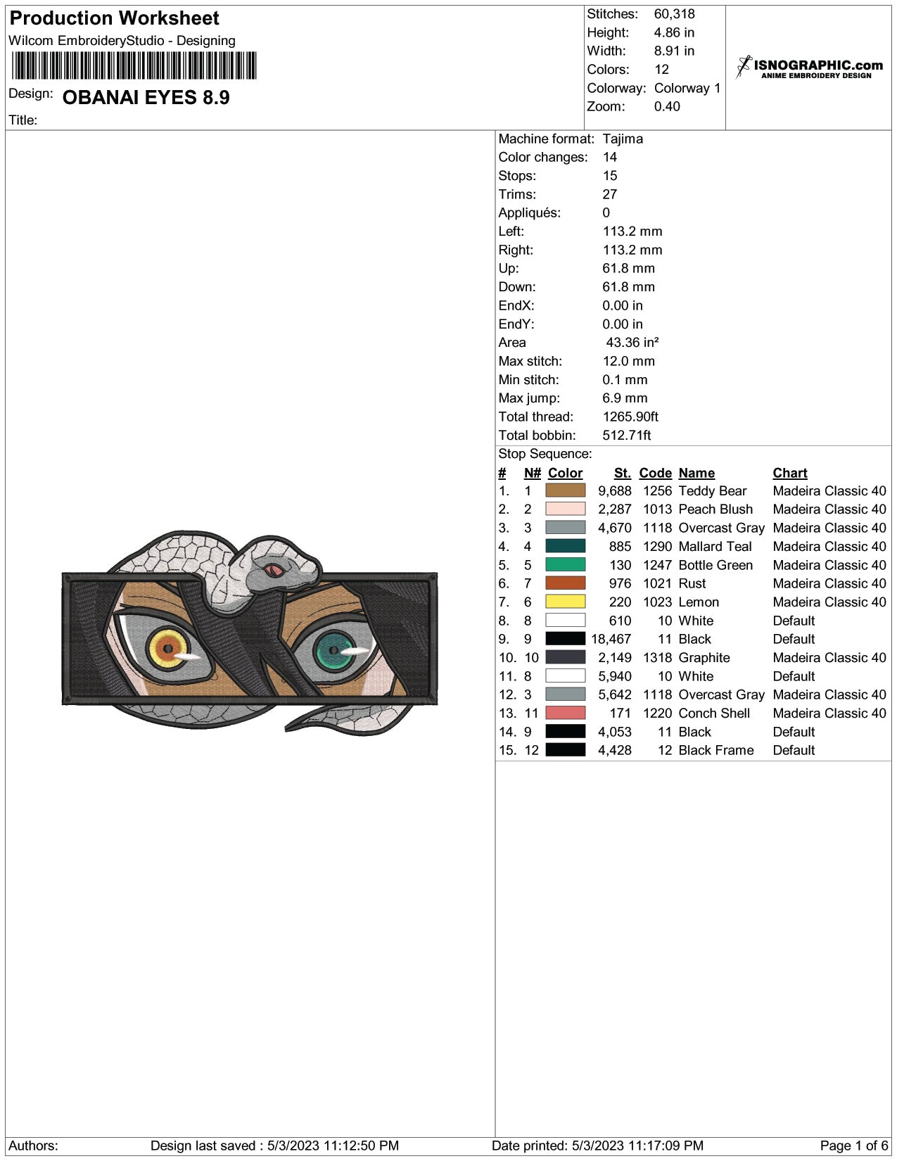 Obanai Iguro Eyes Embroidery Design Files - 6 Size's
